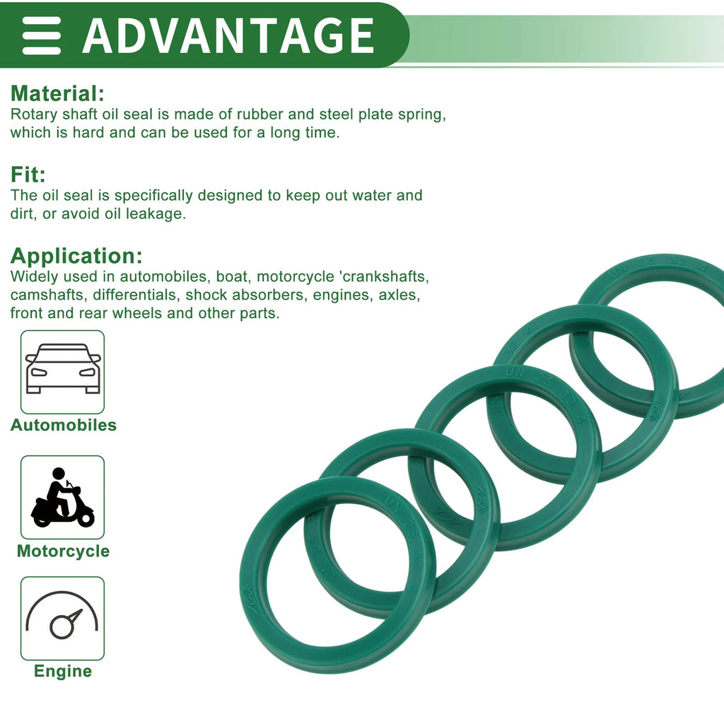 Set of 5 Oil Seal Rotary Shaft Seal 25x32x4mm High Pressure Green