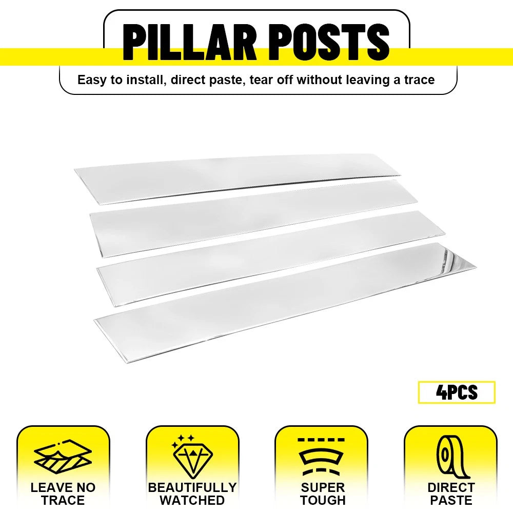 Set of 4 Chrome Pillar Post Door Window Trim for Dodge Ram 1500 (2019–2025)