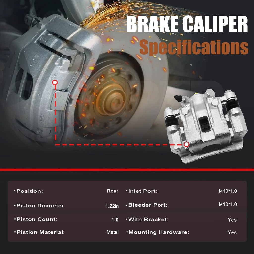 2 Rear Disc Brake Caliper with Bracket for Hyundai Accent Kia Rio (2006–2007)