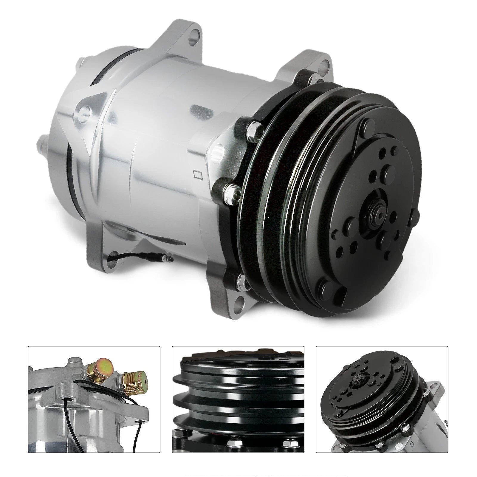 A/C Compressor with 2-Groove Pulley & Clutch for Sanden 508 (12V Chrome)