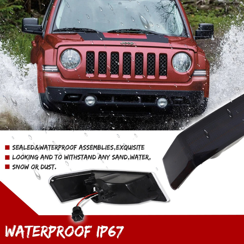 2X Smoke Switchback LED Turn Signal Blinker Corner Lights for Jeep Patriot (2007–2017)