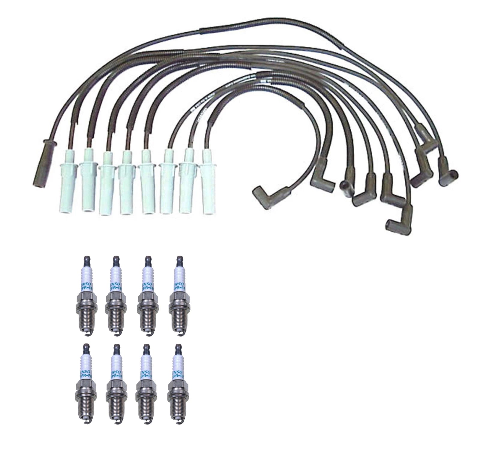 Denso Wire Set & 8 Iridium Spark Plugs Kit for Dodge V8 (0.032)
