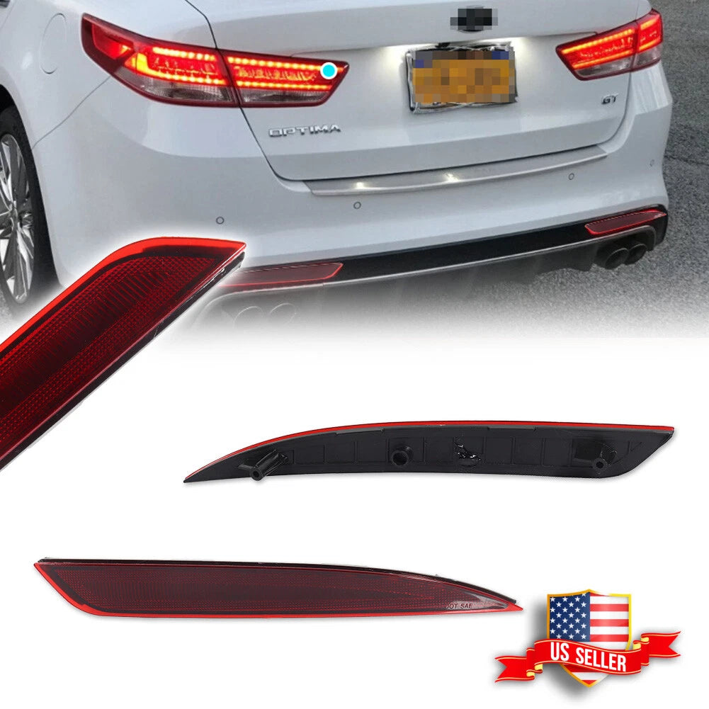 2X Red Lens Rear Bumper Reflector Lights for Kia Optima (2016–2018)
