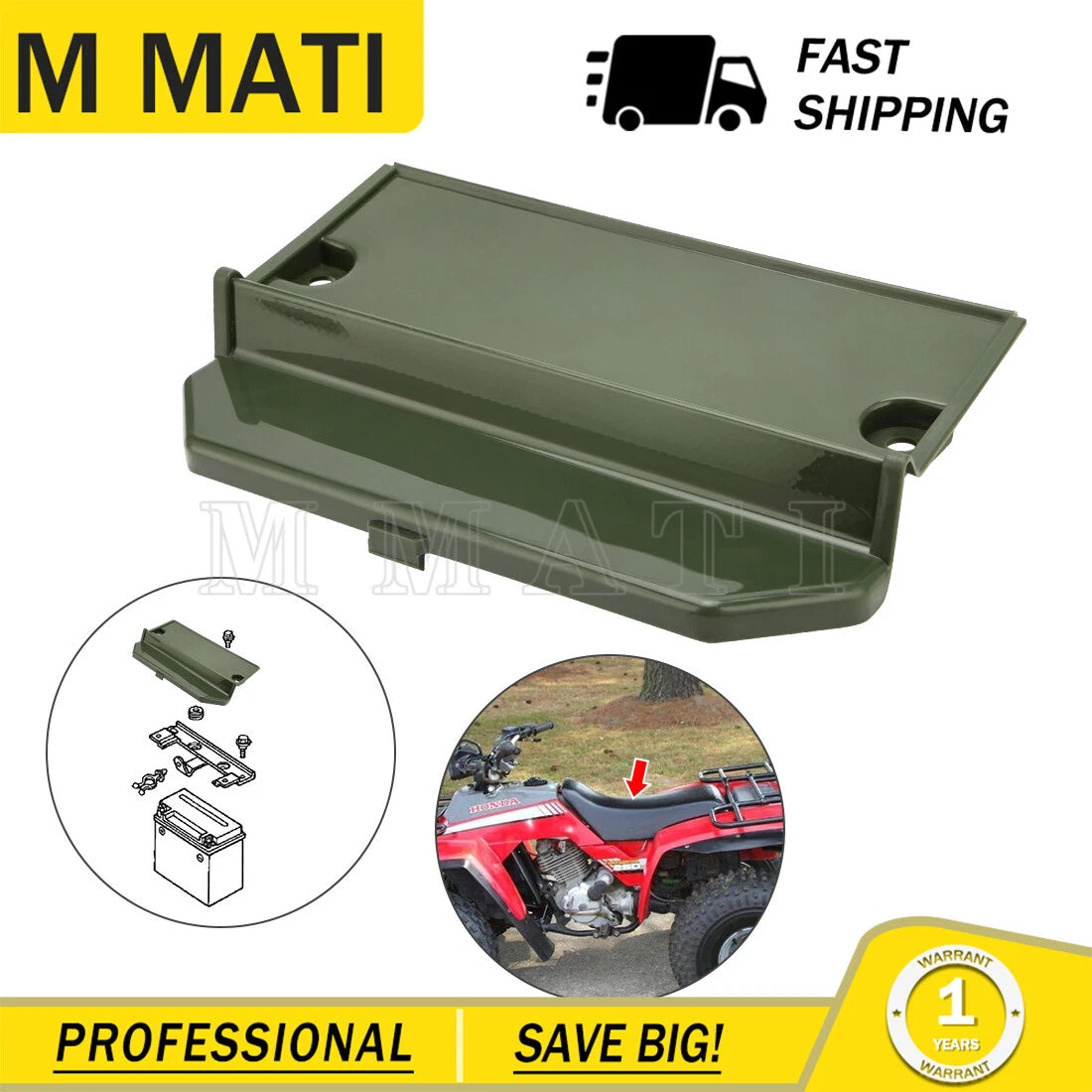 Battery Cover for Honda Fourtrax 300 TRX300 (1988–2000) - Green Plastic