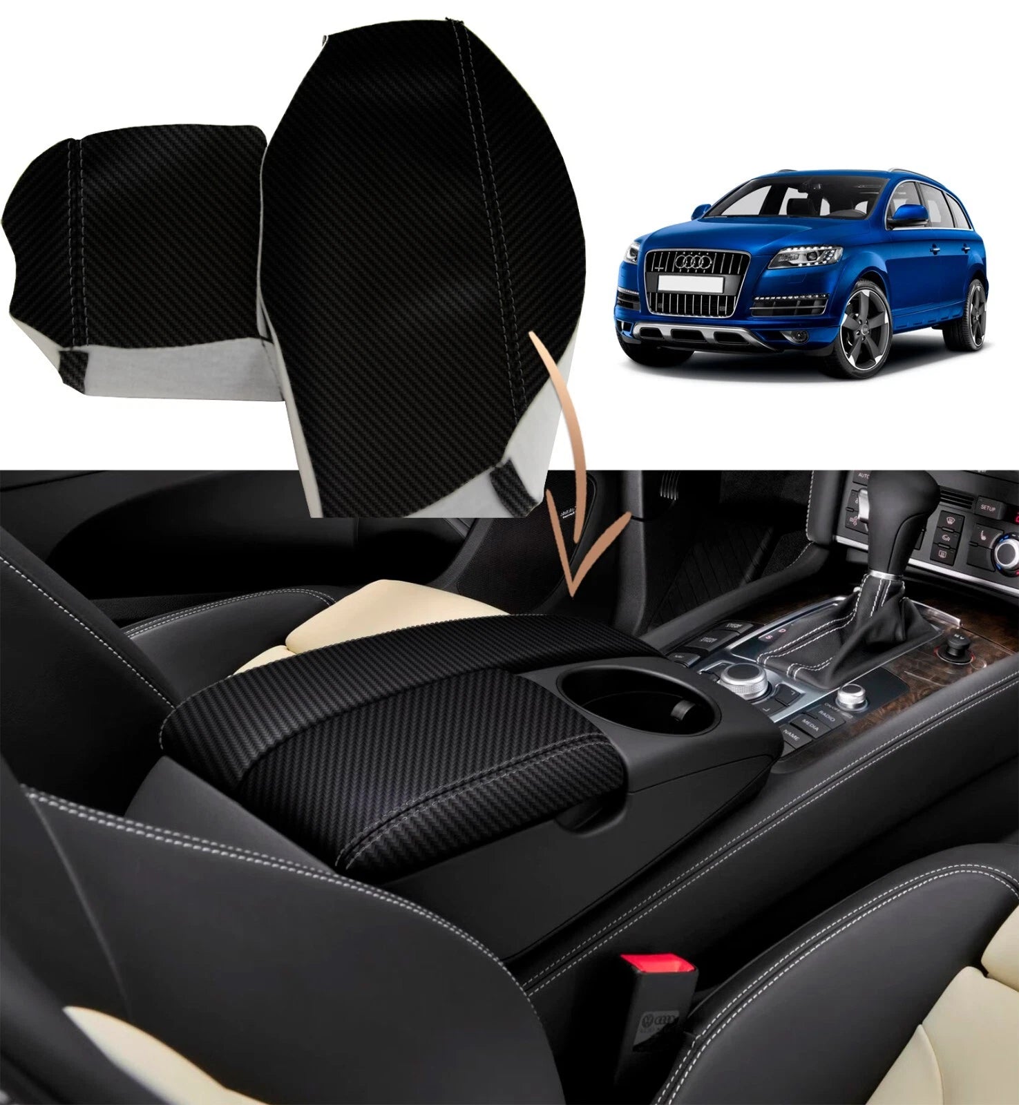 Carbon Fiber Console Lid Armrest Cover for Audi Q7 (2007–2015)