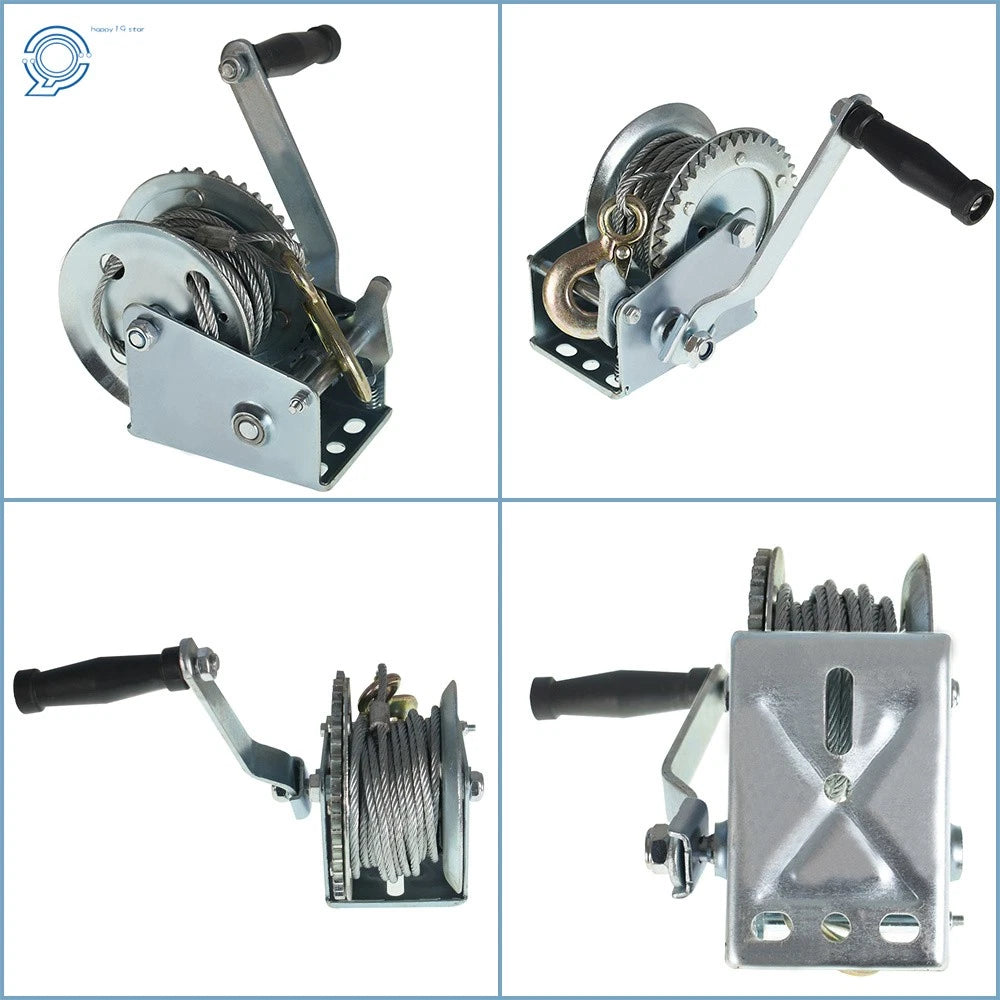 Hand Winch for Boat (1500lbs, Two-Way Adjustable, 10m Cable)