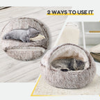 Cozy Cat Pod Plush Hooded Cat Bed Cave Self Warming Non-Slip Bottom