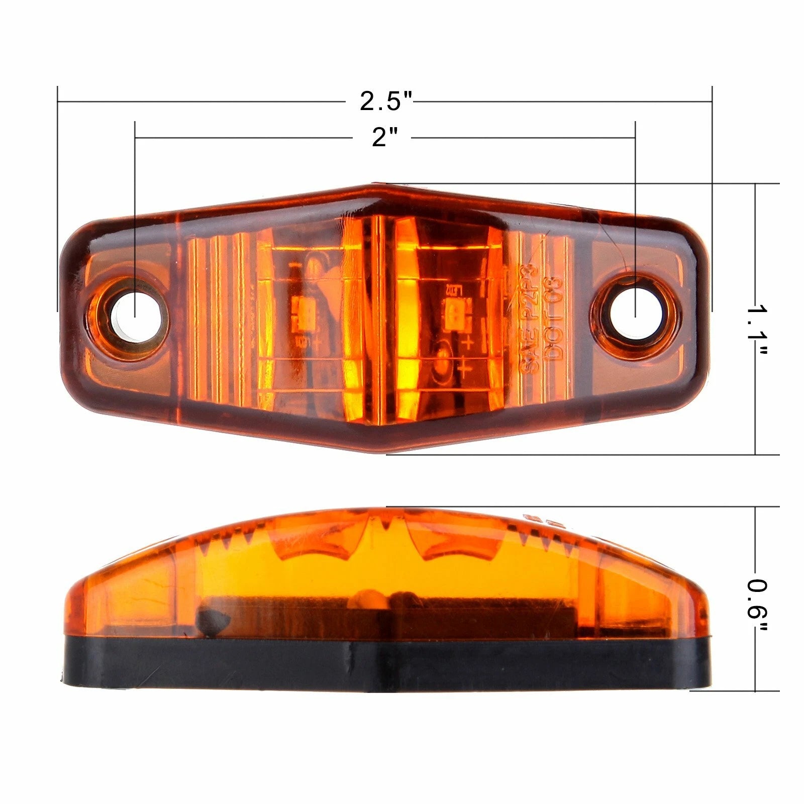 20pcs Amber 2 Diode Clearance Lamp for Trailer (2.5'')