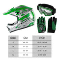 Green Flame Dirt Bike ATV Motocross Helmet + Goggles Gloves (Youth)