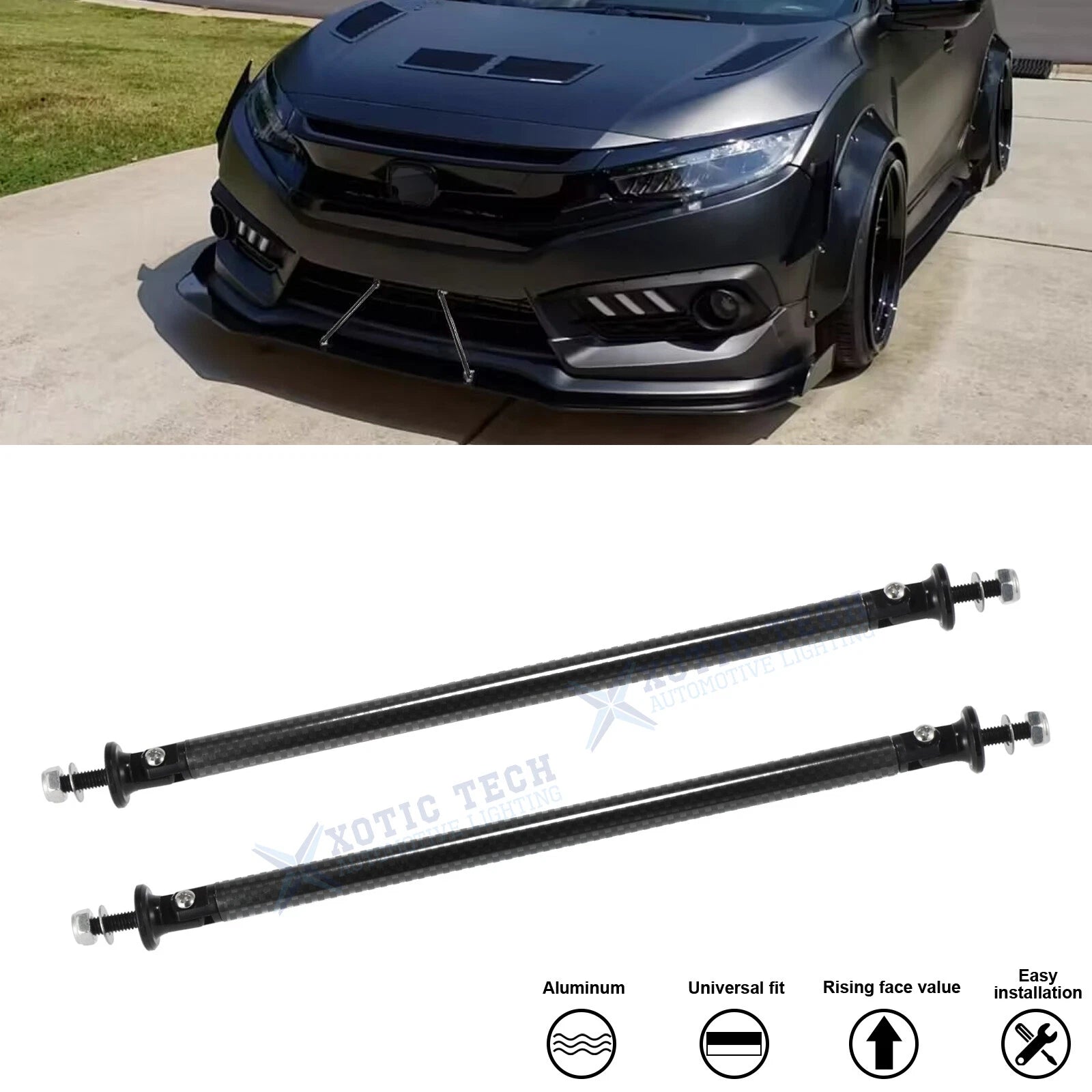 Chin Lip Splitter Rear Diffuser Strut Rod for Honda Acura (2017–2020)