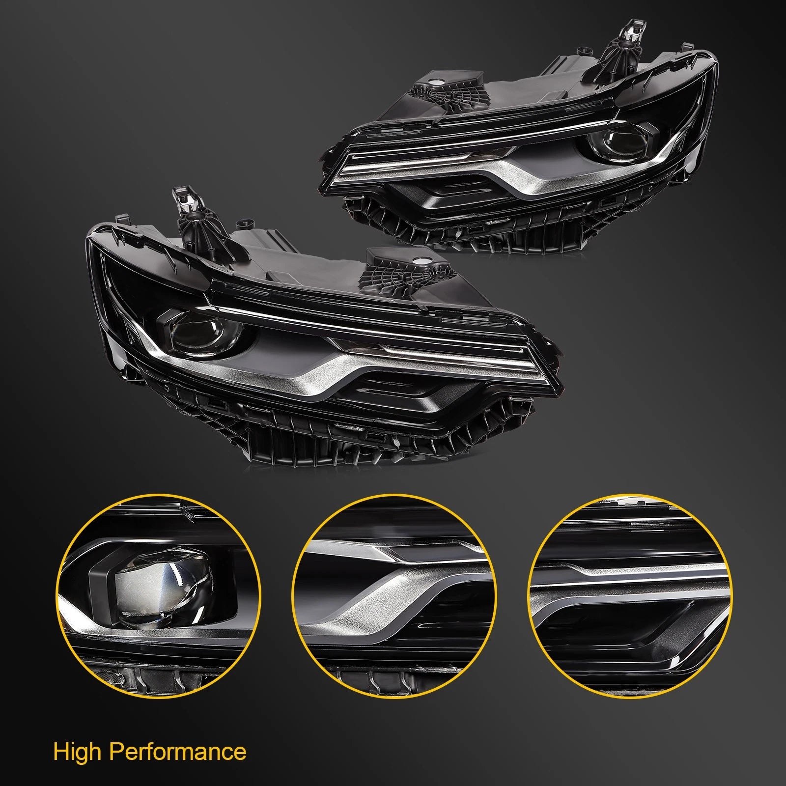 Full LED Headlight Pair with Bulbs for Cadillac XT6 (2020–2025)