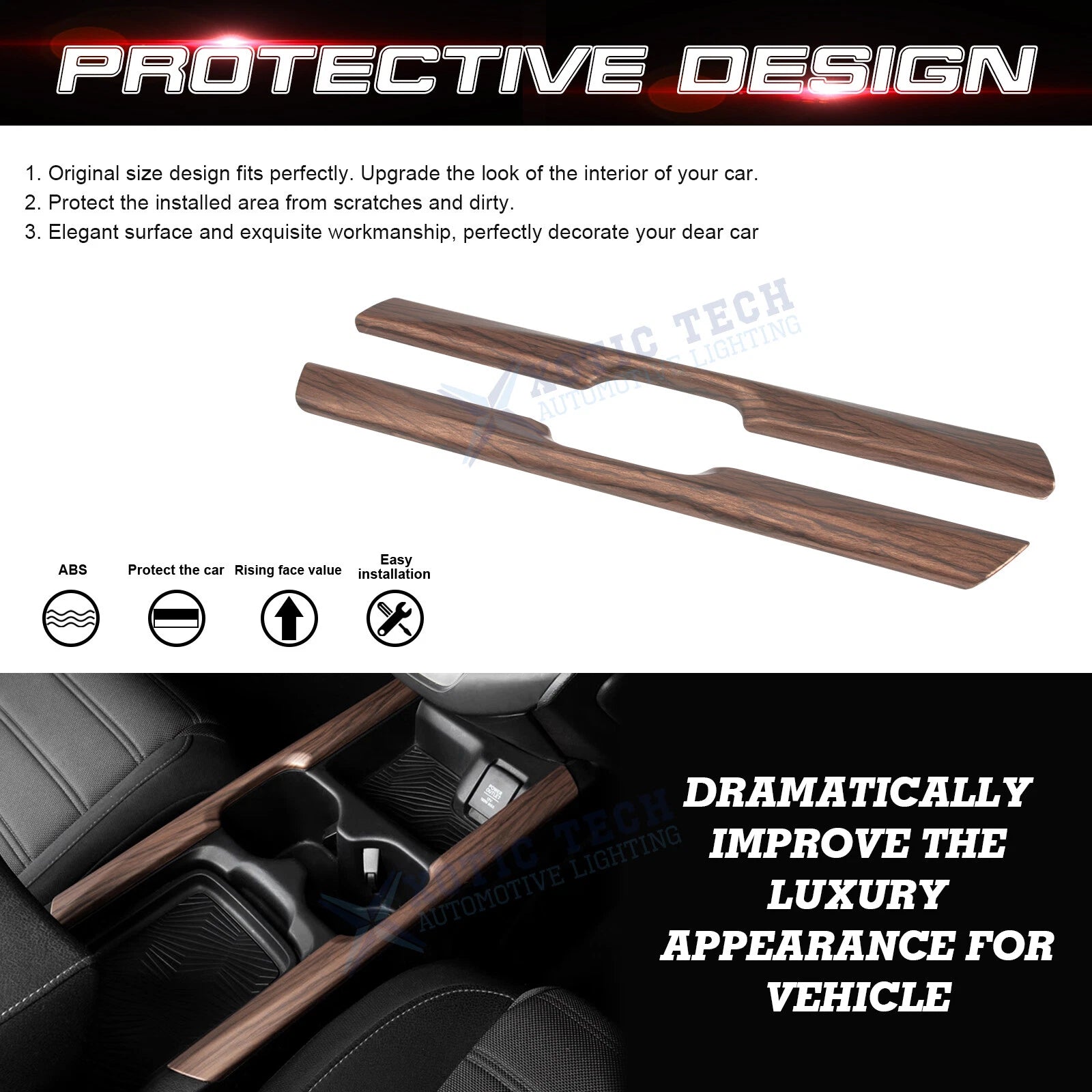 Peach Wood Style Console Cup Holder Panel Stripe Cover for Honda CR-V (2017-2020)