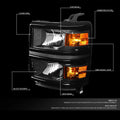 Pair of Black Housing Amber Side Headlights for Chevy Silverado (2014–2015)