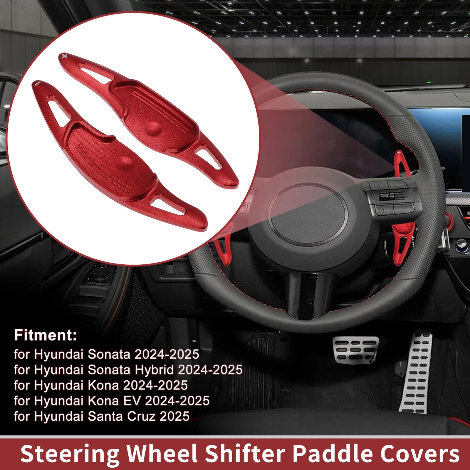 Red Aluminum Alloy Steering Wheel Shift Paddles for Hyundai Sonata (2015–2020)