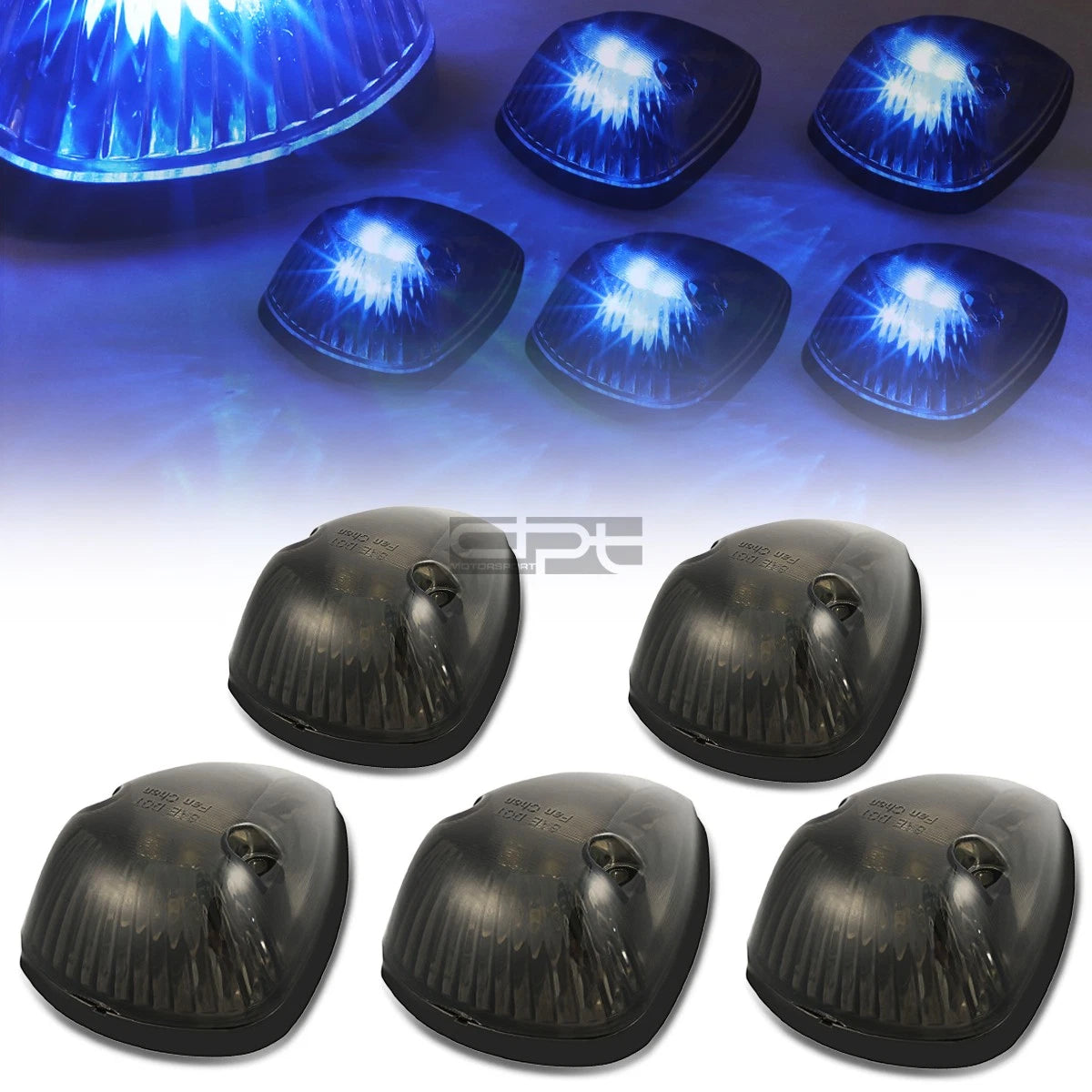5Pcs Smoked Housing Blue LED Cab Roof Running Light for Dodge Ram (1994–1998)
