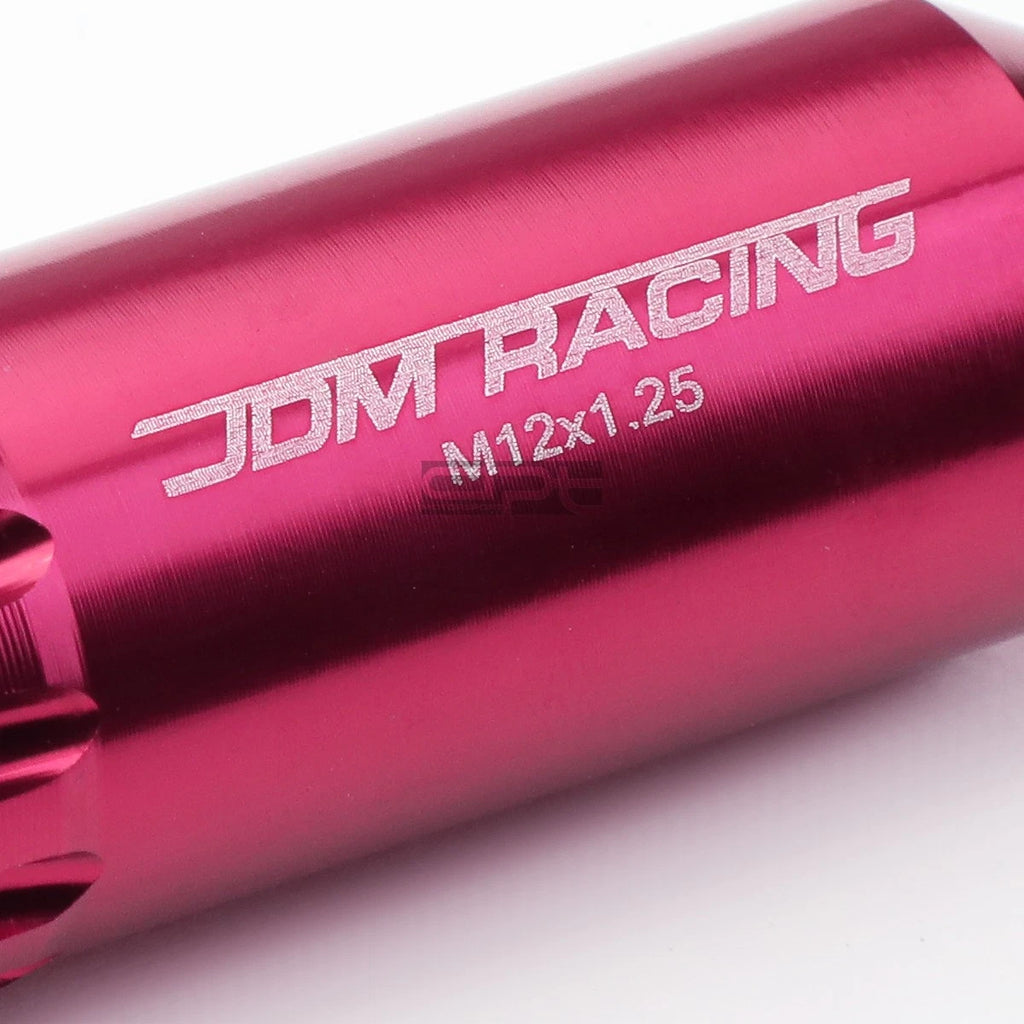 Set of 4 Open-End Aluminum Pink Lug Nuts + Adapter M12x1.25 20mm OD/60mm Tall