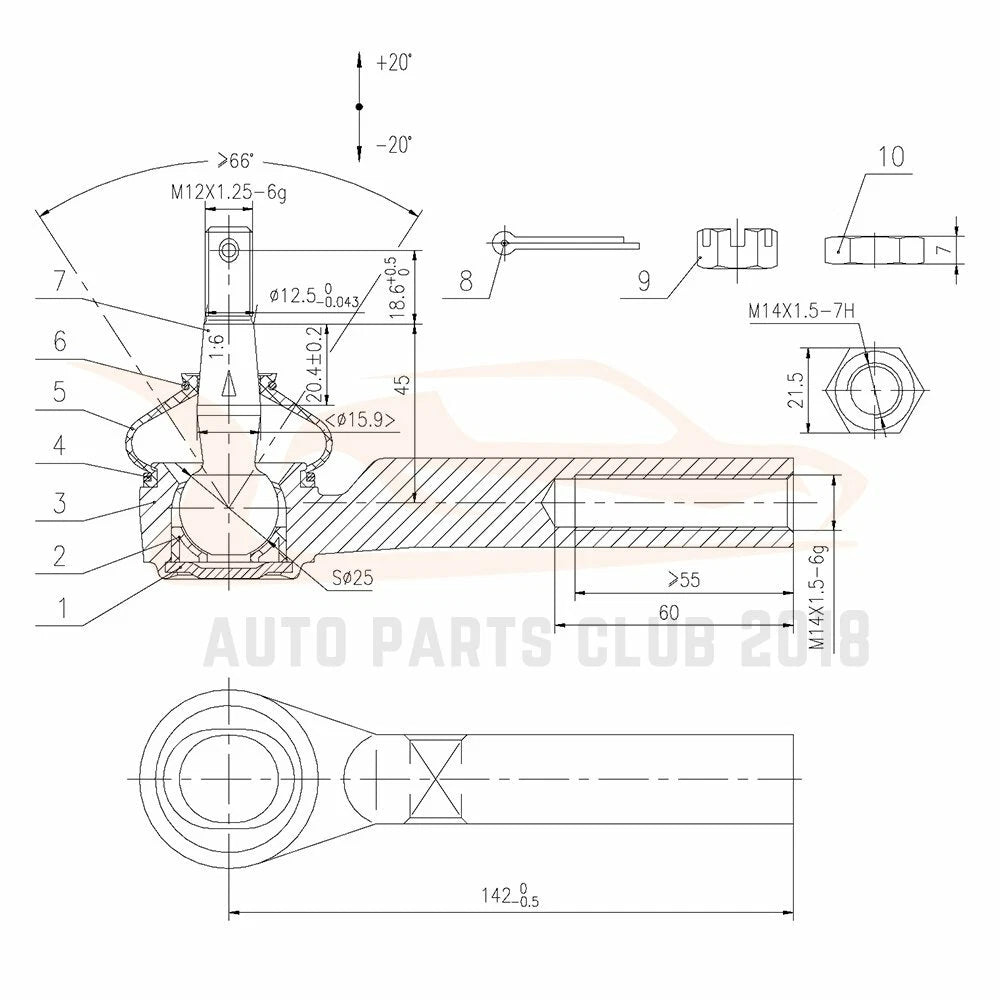 Set of 6 Front Tie Rods and Sway Bars for Chrysler Town & Country (2008–2014)