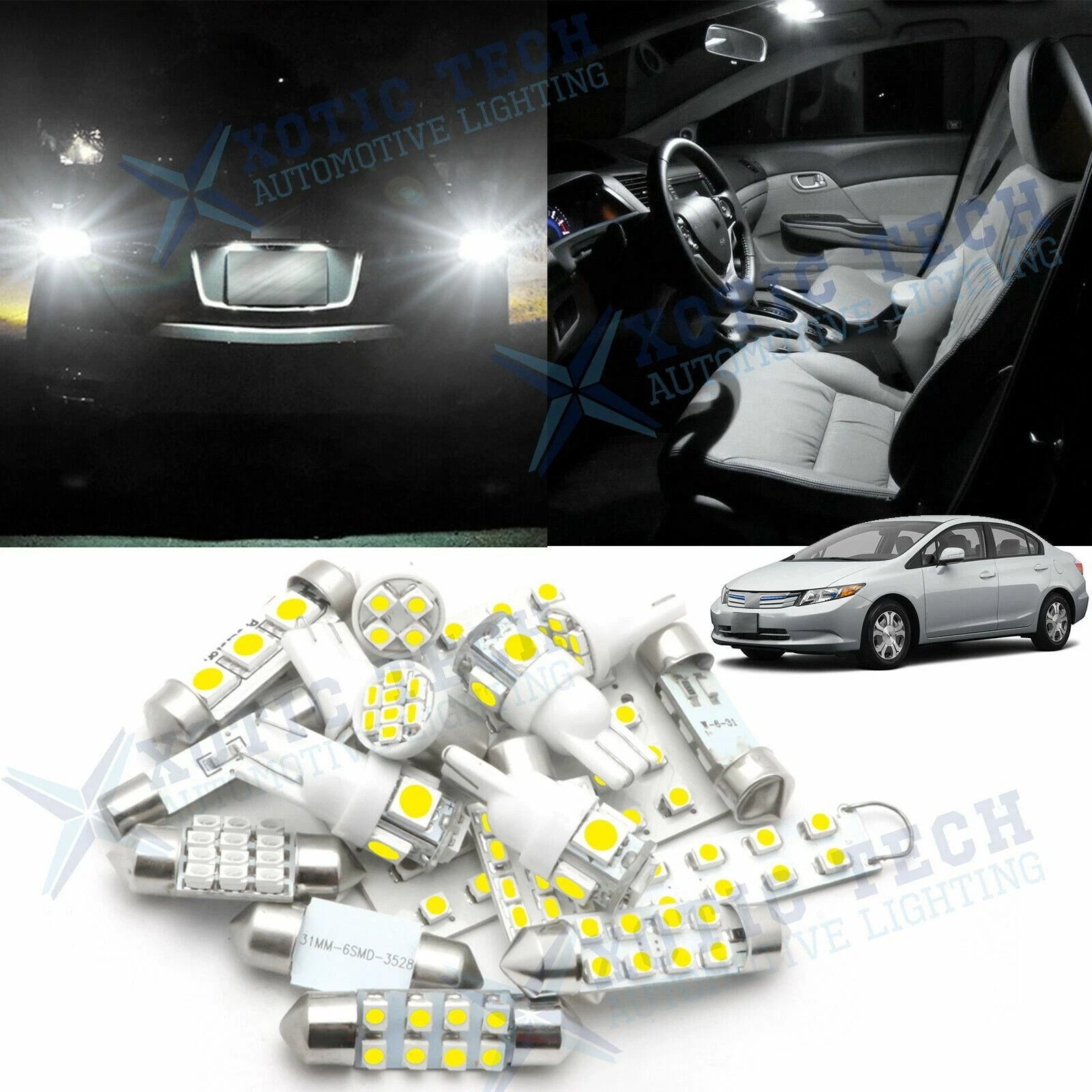 White LED Interior & Reverse Light Package for Honda Civic Sedan (2006–2012)
