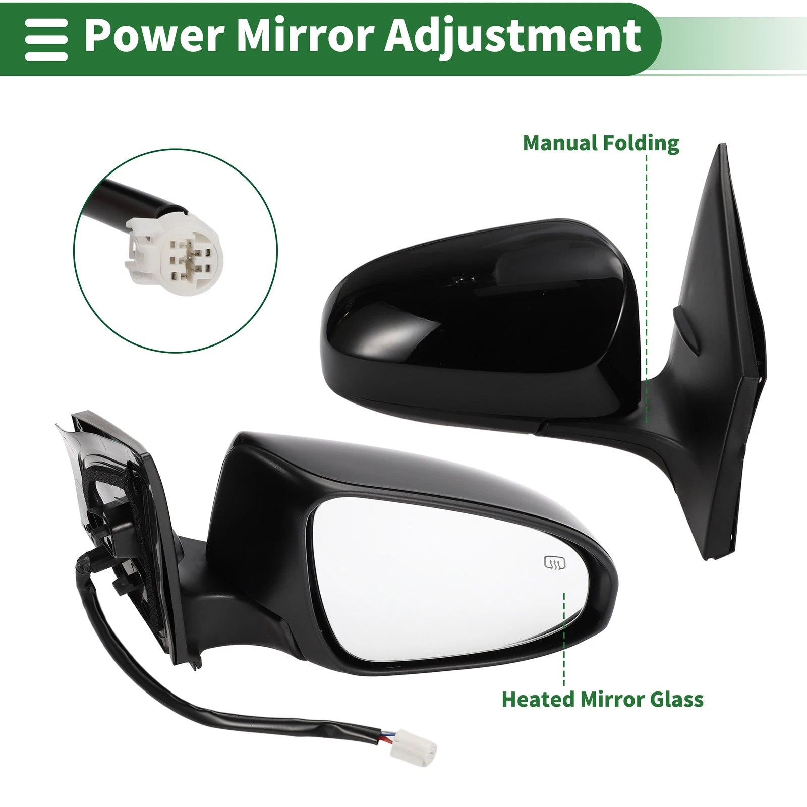 Right Door Mirror for Toyota Corolla (2014–2019) Manual Folding Gloss Black