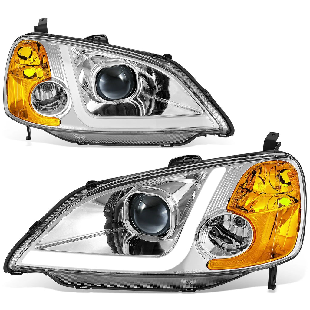 3D LED DRL Projector Headlights for Honda Civic Sedan (2001–2003) - Chrome/Amber