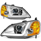3D LED DRL Projector Headlights for Honda Civic Sedan (2001–2003) - Chrome/Amber