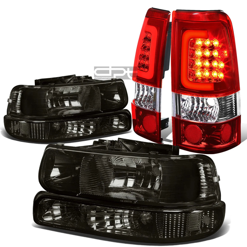Smoked Headlights + Clear Bumper + Red 3D LED Bar Tail Lights for Silverado (1999–2002)