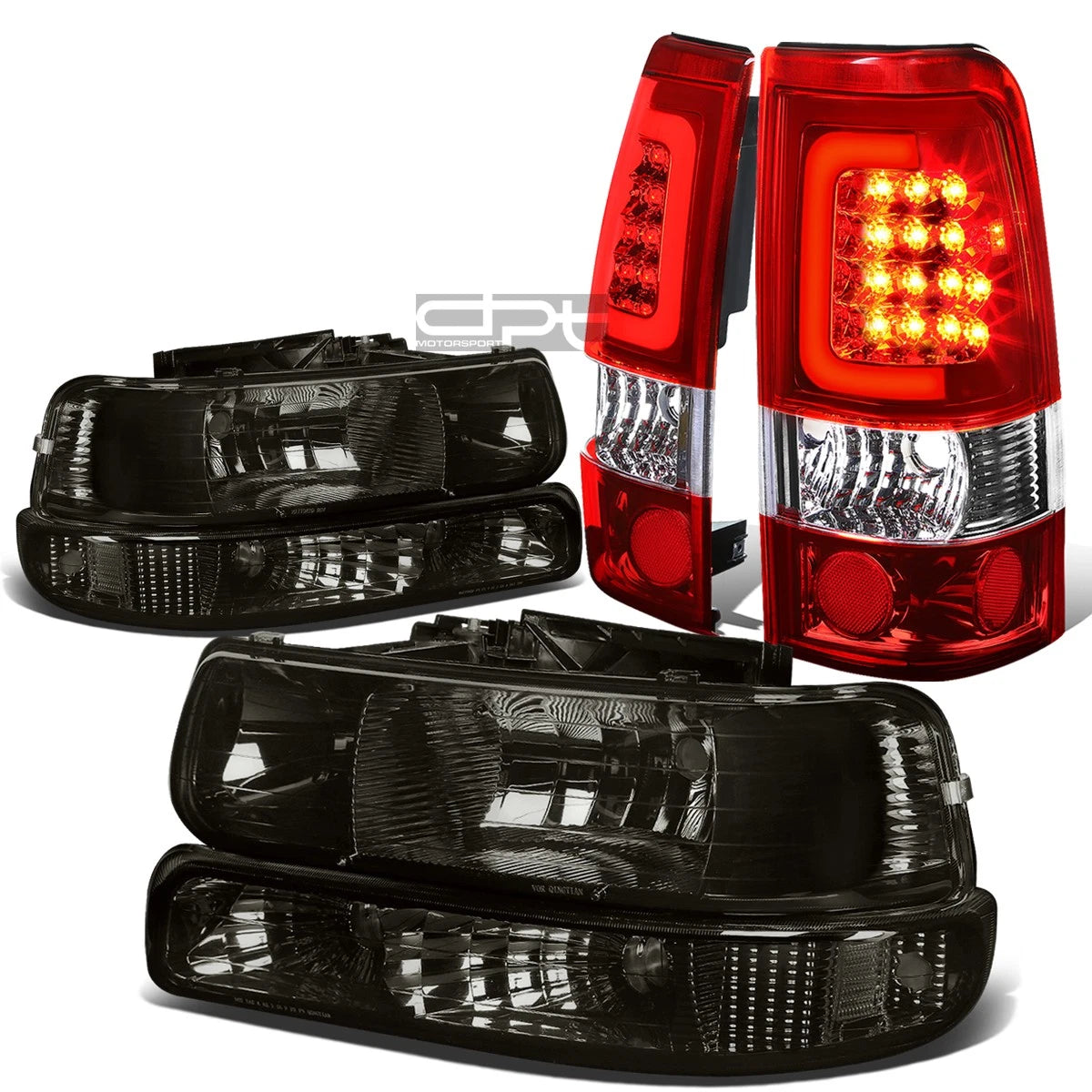 Smoked Headlights + Clear Bumper + Red 3D LED Bar Tail Lights for Silverado (1999–2002)