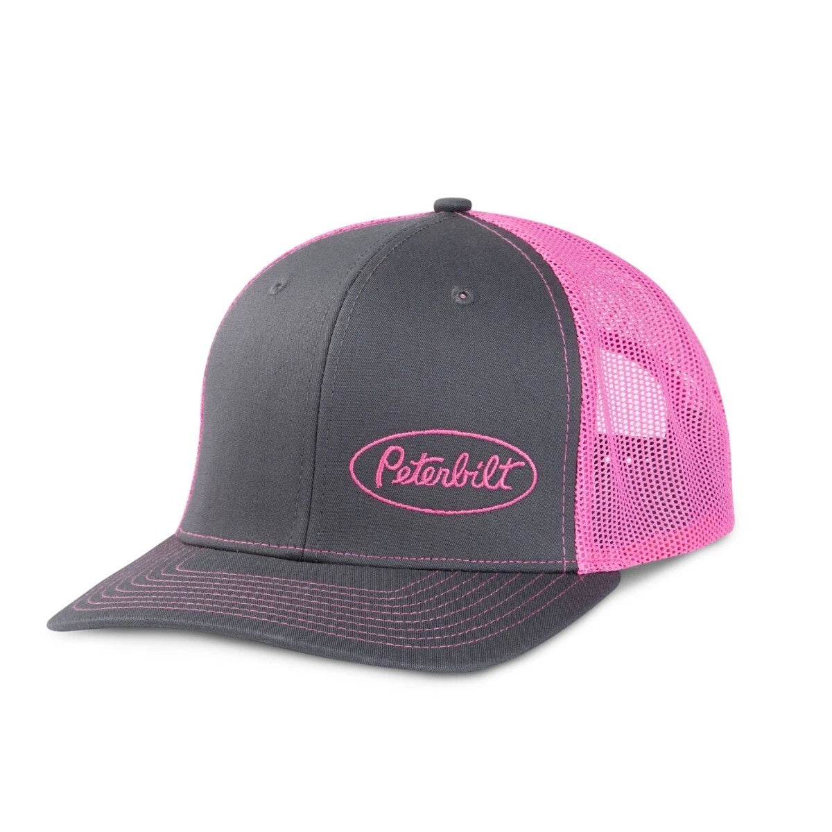 Charcoal/Pink Trucker Cap for Peterbilt Trucks (Offset Logo)