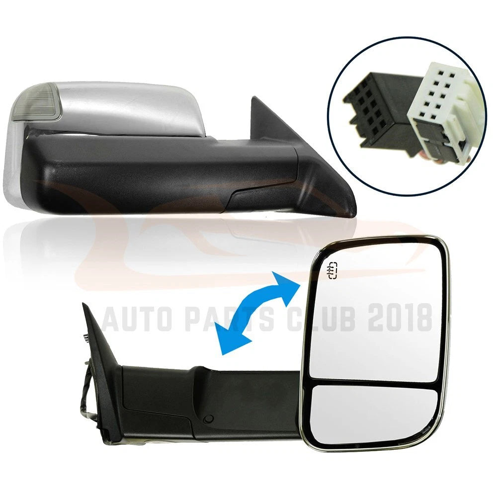 Set of 2 Chrome Tow Mirrors for Ram (2009–2015) - Power Signal Puddle Light