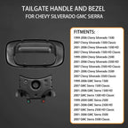 Tailgate Handle Latch & Bezel Trim w/ Rod Clips for Chevy Silverado GMC Sierra (2014–2023)