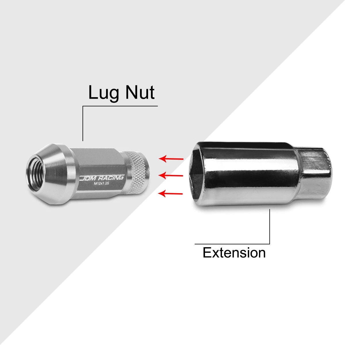 Set of 20 M12X1.25 Gunmetal Open End Cone Seat Hex Rim Lug Nuts + Extensions