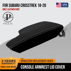 Leather Console Lid Armrest Cover for Subaru Crosstrek (2018–2020) Black White Stitch