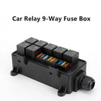 12V 9-Way Fuse Relay Box w/ 4-Pin 40A Relays & Fuses for Car Accessories