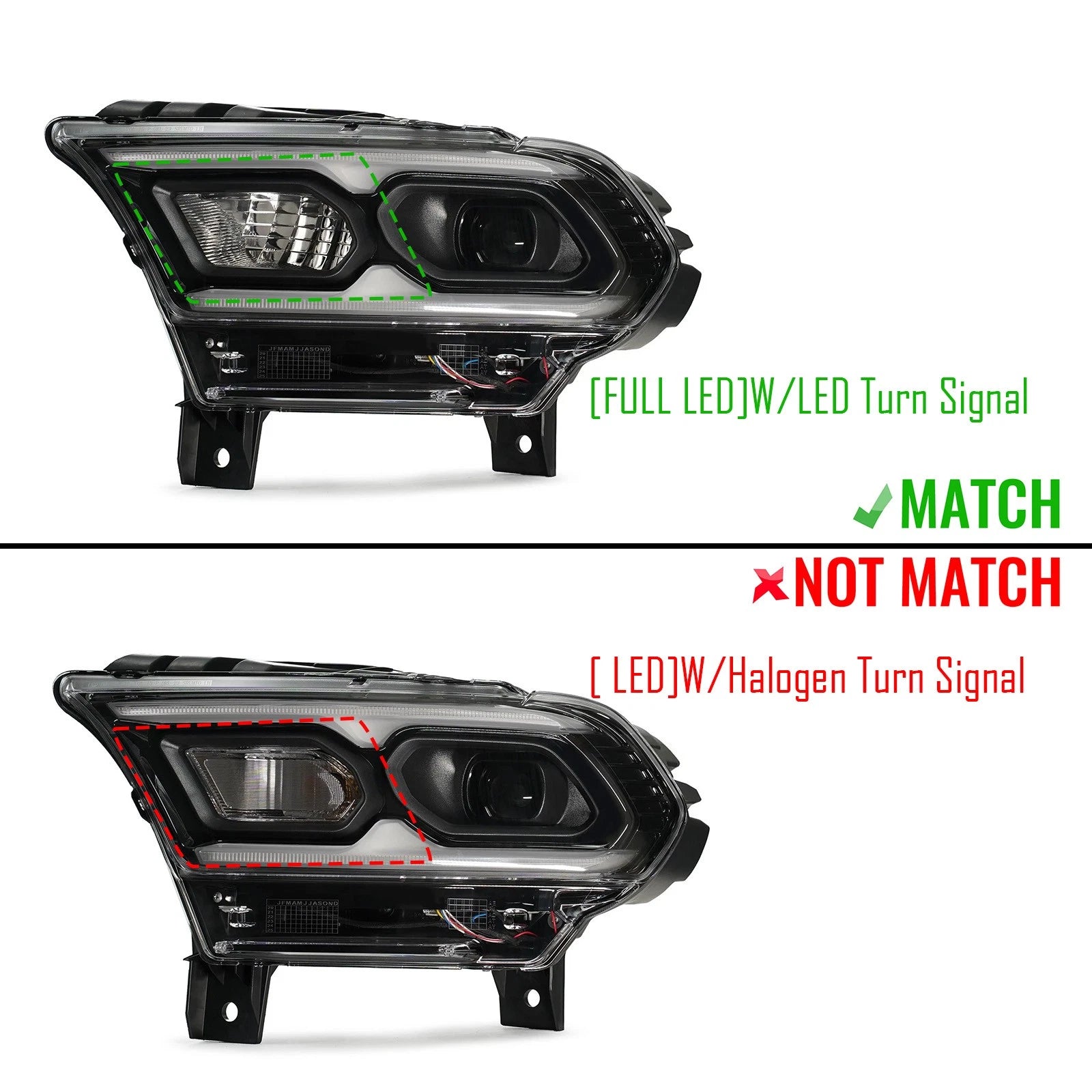 Full LED Projector Left Driver Headlight Bezel for Dodge Durango (2021–2026)