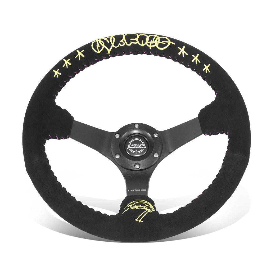 NRG 350mm 3" 3-Spoke Black Suede Steering Wheel for Universal Fit