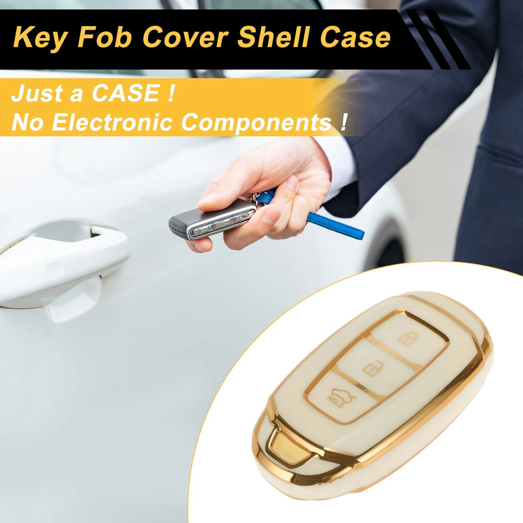 White Gold Edge Car Key Case for Hyundai i10 (2010–2023) - 3 Buttons