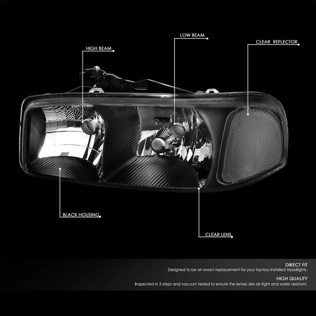 Black Clear Signal Headlights + Bumper Lamps for GMC Sierra (1999–2007)