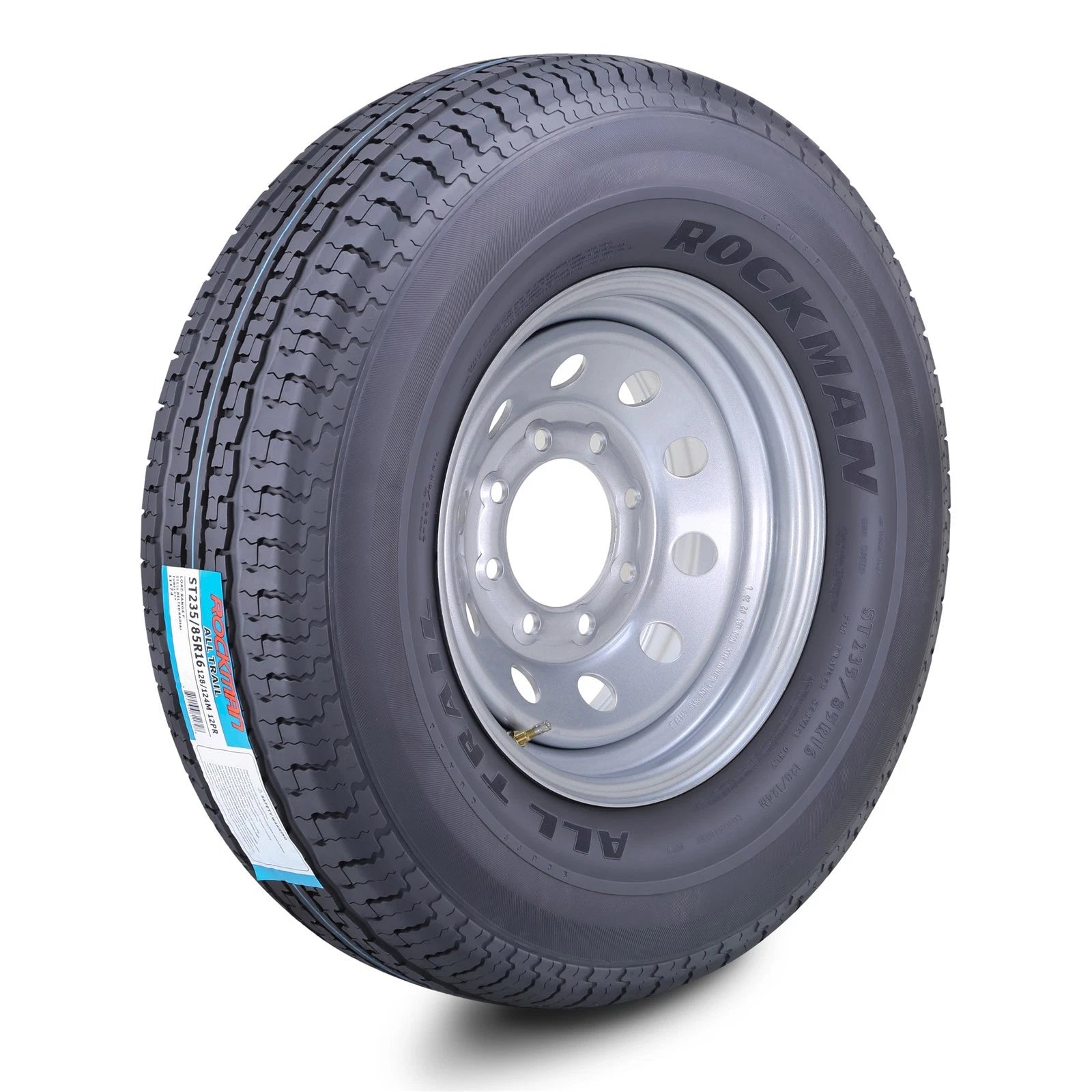 ROCKMAN ST235/85R16 Trailer Tire 12-Ply F 128M 8x6.5 Silver Mod Rim