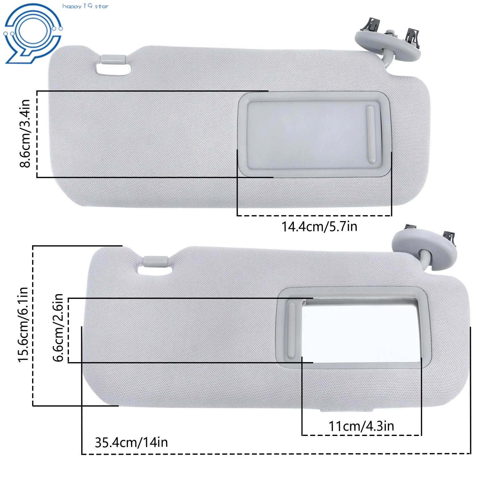 Right Sun Visor Shade for Toyota Corolla (2009-2013) Gray with Mirror