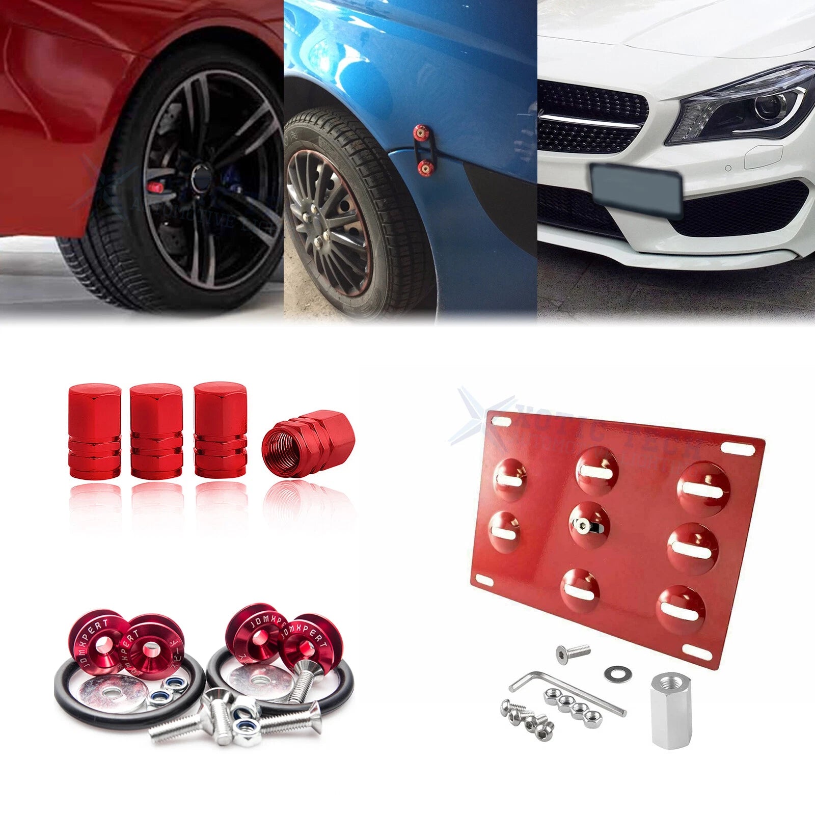 Tow Hook License Plate + Air Valve Cap + Release Fastener Lid for Mercedes (-)