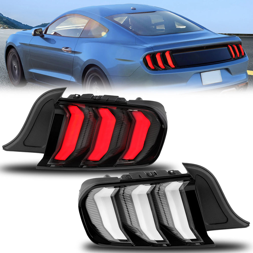 Clear LED Sequential Tube Tail Lights for Ford Mustang (2015–2023)