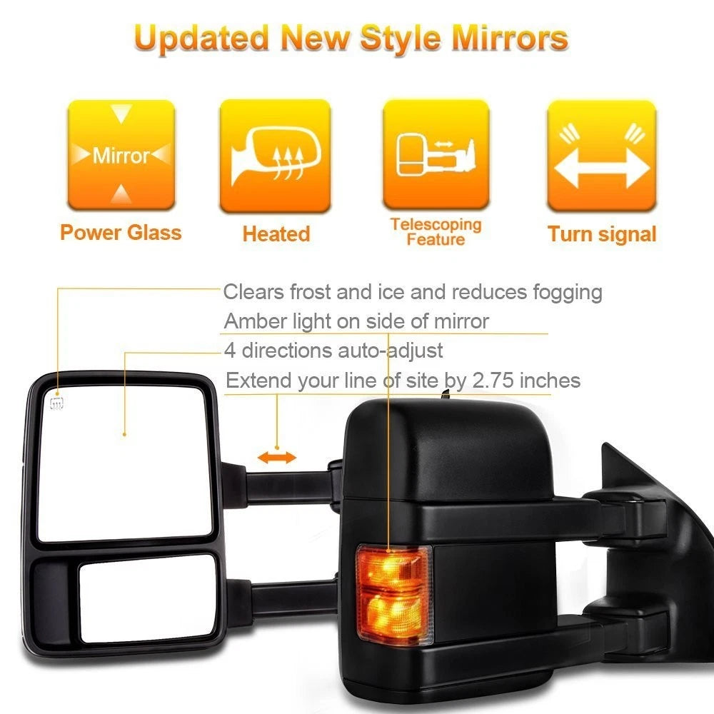 Power Heated Towing Mirrors for Ford F250-F550 Super Duty (1999–2007)
