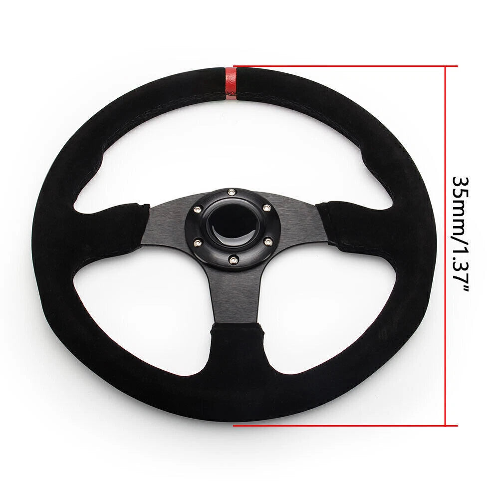14 Inch Racing Steering Wheel for Universal Vehicles (350mm, Suede Leather)