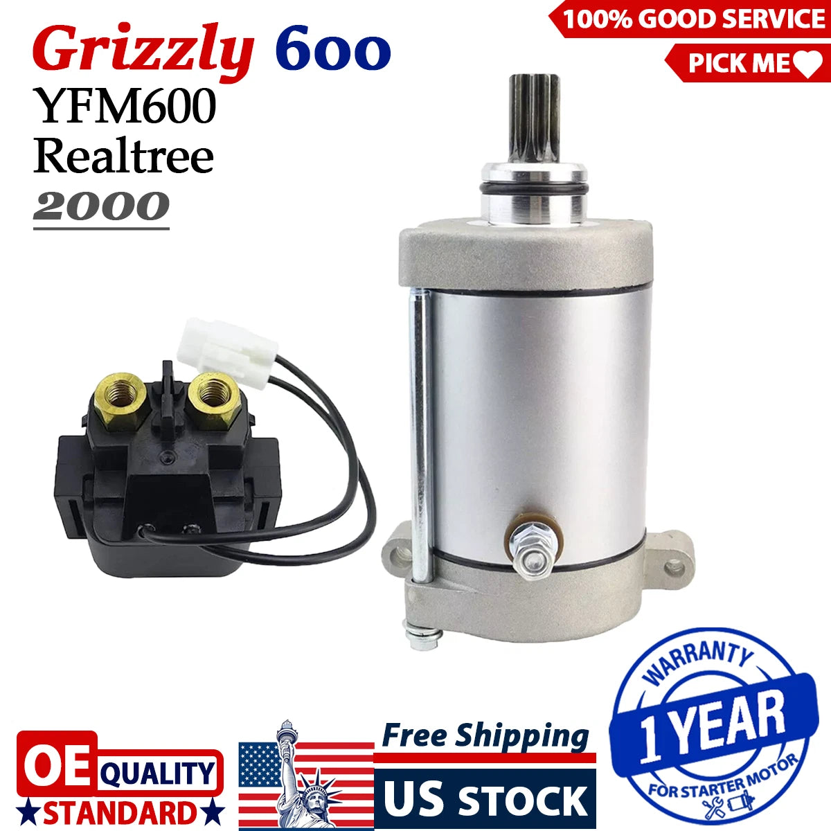 Starter for Yamaha Grizzly 600 YFM600 (2000) with Relay