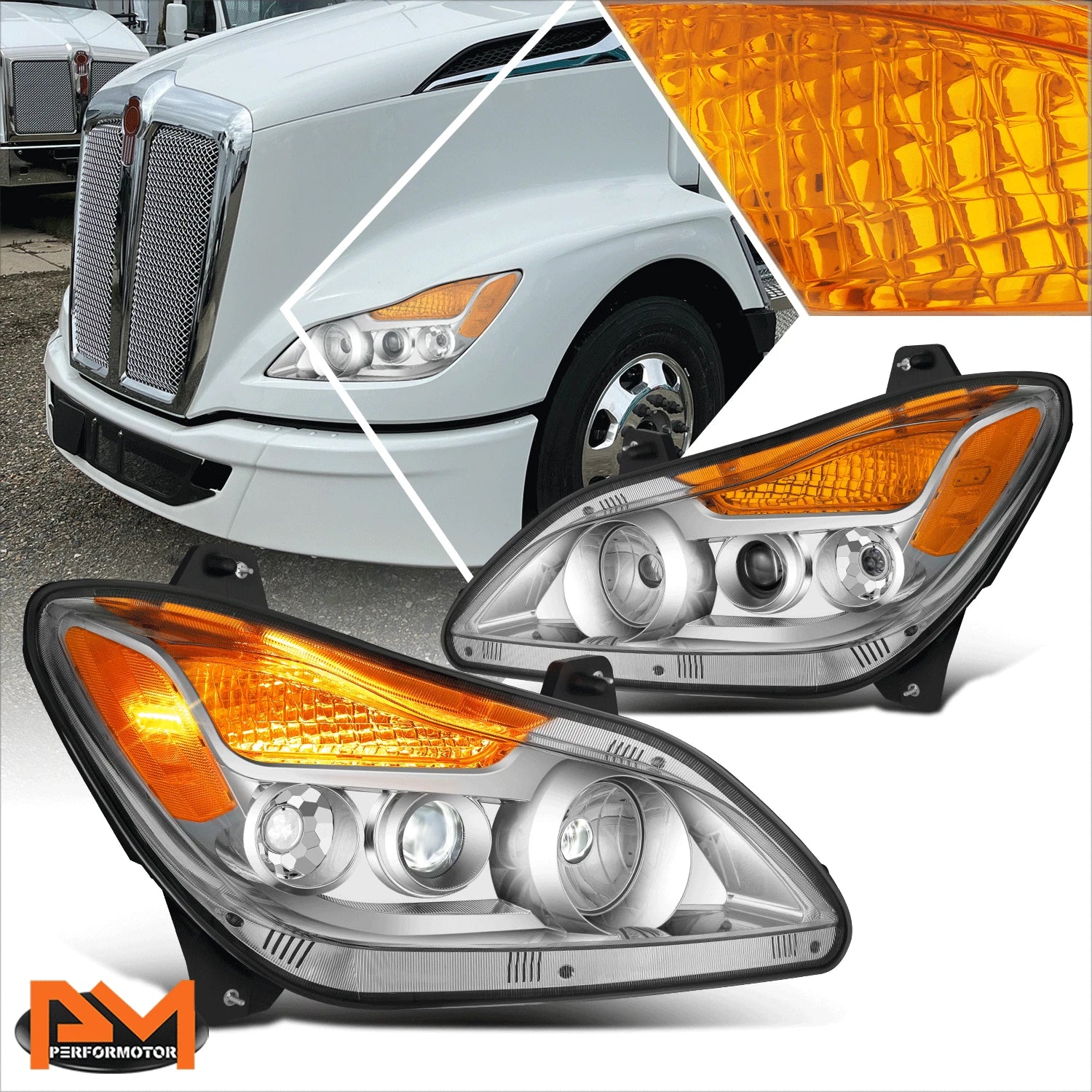 Full LED Projector Chrome Headlights for Kenworth T680 (2022–2025)