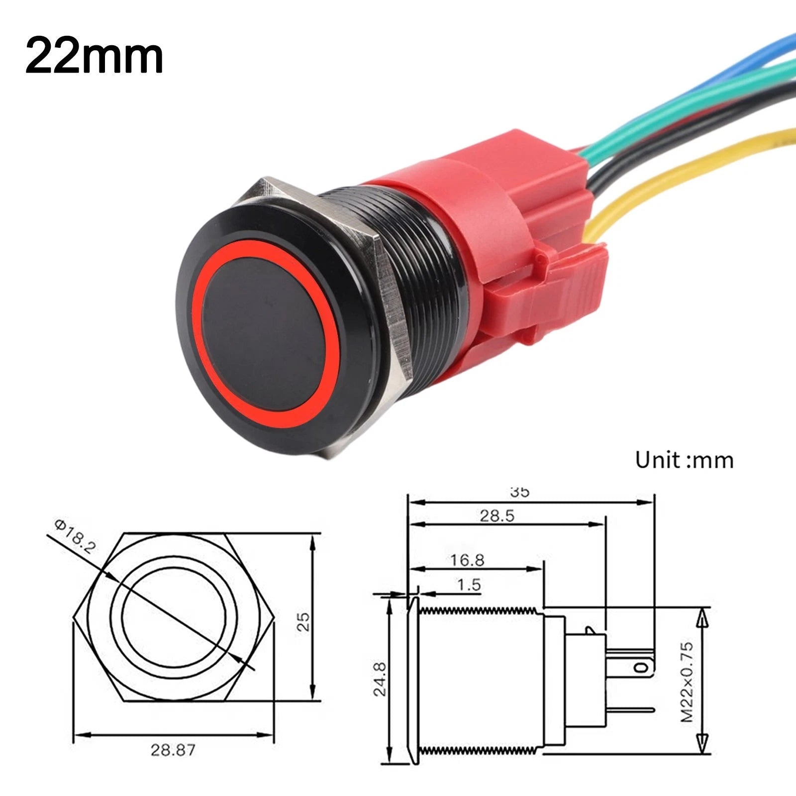 Metal Push Button Switch 22mm 12V LED Light IP67 Waterproof for Universal