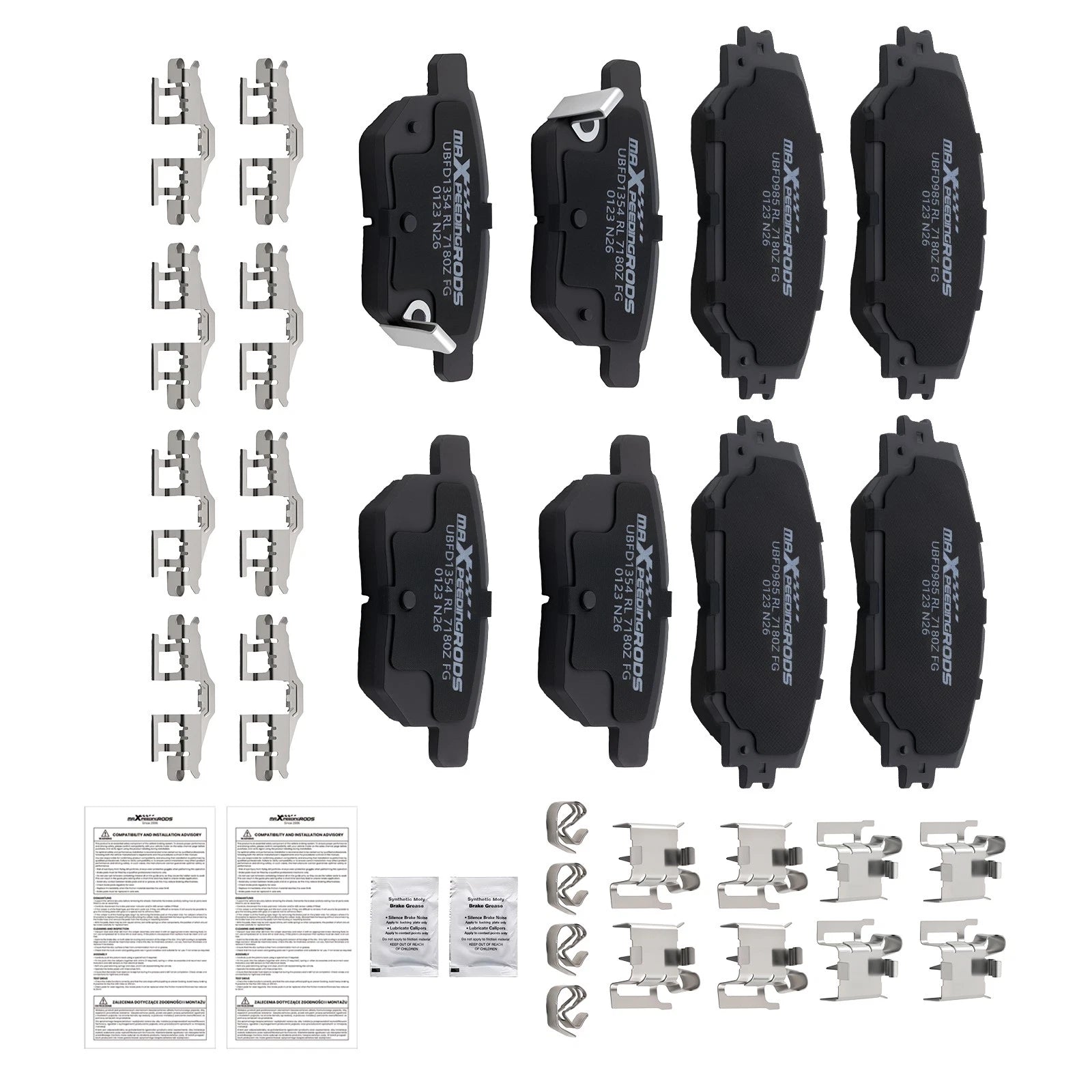 8pcs Ceramic Brake Pads Kit for Toyota Matrix (2009–2014) D1210 D1354