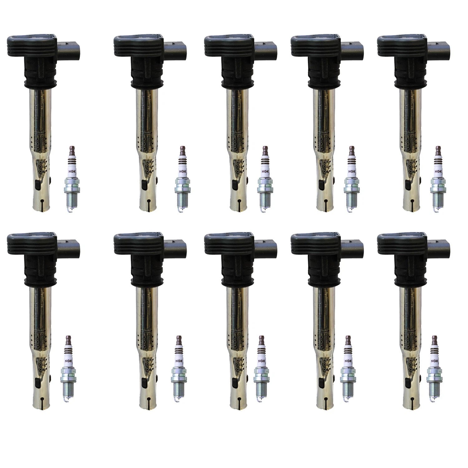 Denso Ignition Coil & NGK Iridium Spark Plugs Kit for Audi R8 5.2 V10 (2009–2015)