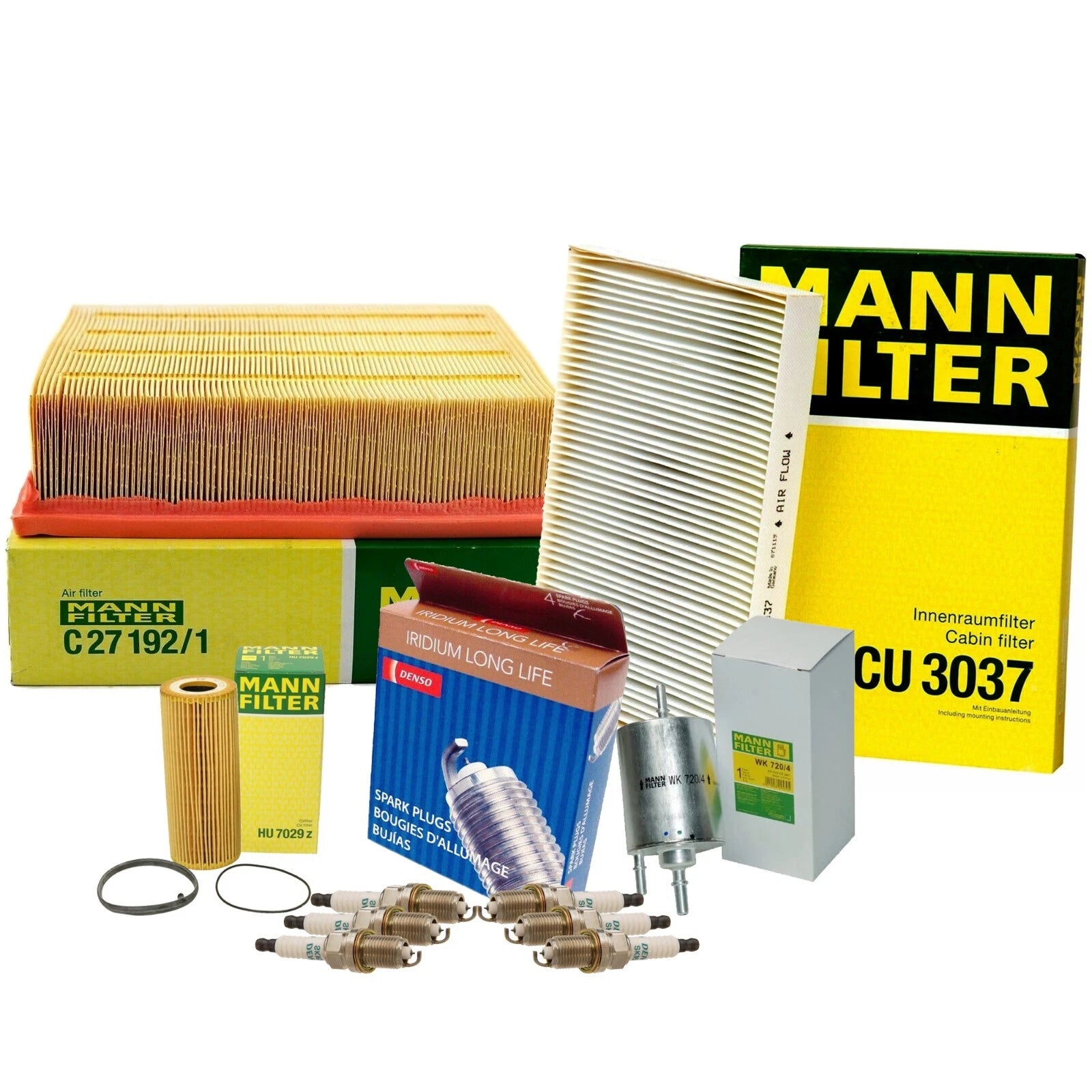 Set of 4 Mann Engine Cabin Air Oil Fuel Filters & Denso Spark Plugs for