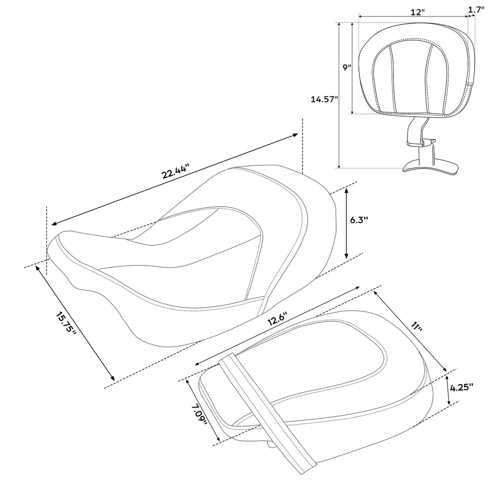 2X Driver Passenger Seats & Rider Pad for Harley Street Glide (2009–2023)